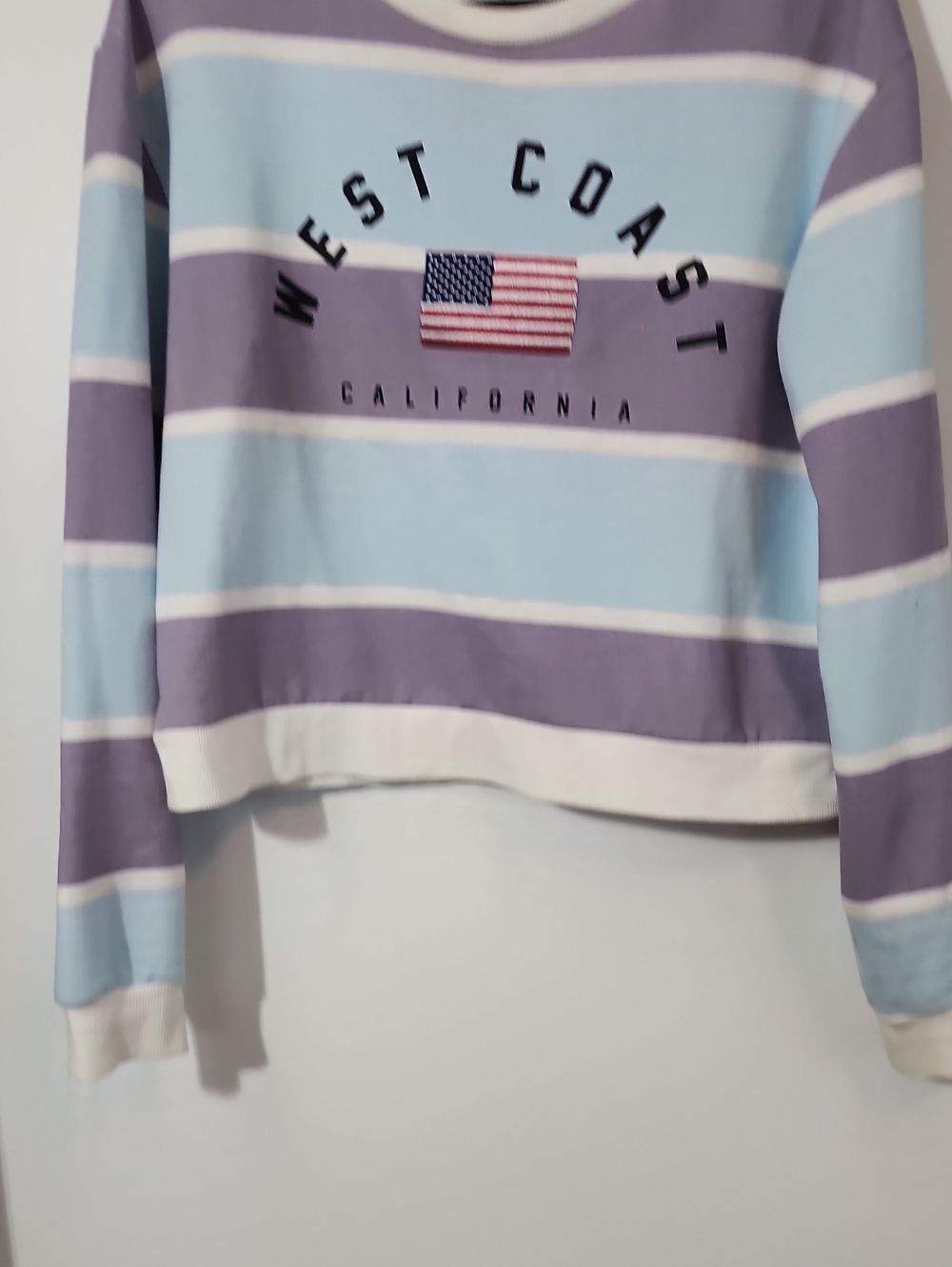 West Coast California Striped Crewneck Sweater - Lavender & Light Blue